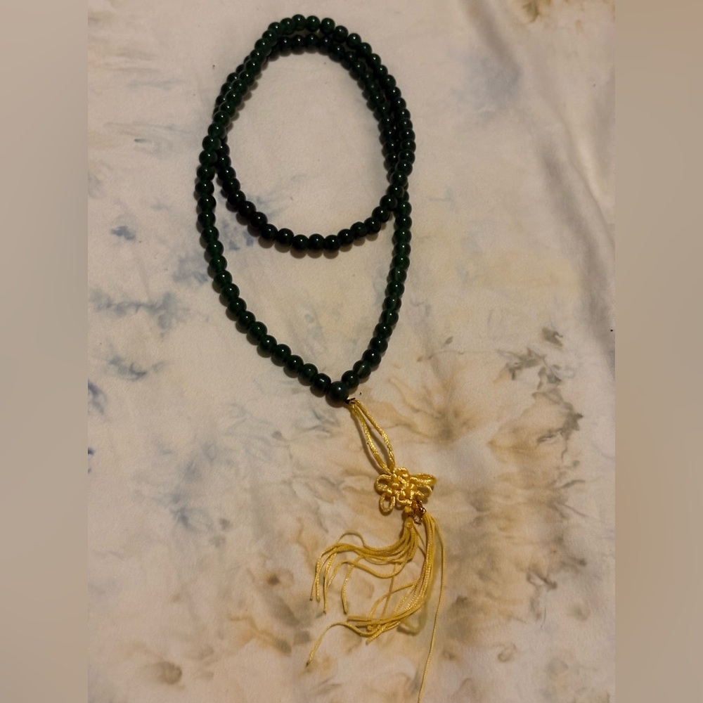 Green Prayer Beads with Gold Tassel
